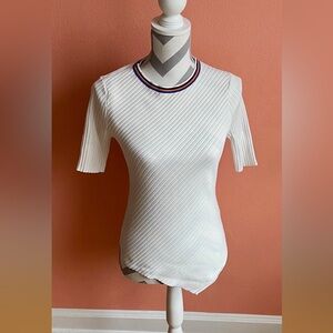 Karen Millen White Ribbed Short Sleeve Top